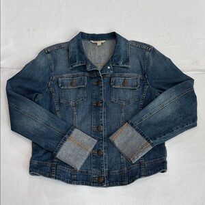 Cabi Denim Jean Jacket Blue Size XL Cuffed Sleeves Deco Buttons Cotton Spandex